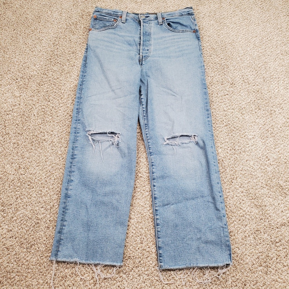 Levi's Ribcage Straight Ankle Jeans‎ Womens 30 High Rise Button Fly Raw Hem